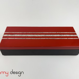 Rectangular lacquer box with 3 compartments with eggshell lines in the middle 13*30*H5cm